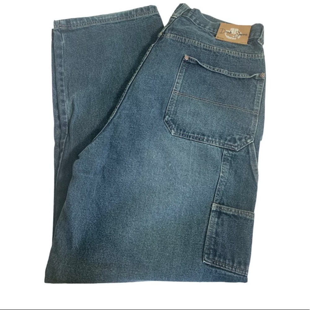 Mens Carpenter Jeans 42x32 Dtek Denim Straight Leg Medium Blue Wash
